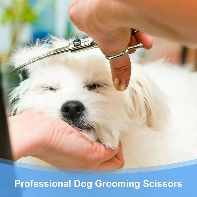 7" Curved Dog Grooming Scissors,25 Degree of Curved Blade,Premium Pet Grooming Shears for Trimming Face and Paws