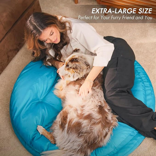 ClevaHome Orthopedic Dog Bed for Large Dogs, Dual Layer Water Repellent Round Pet Bed with Washable Cover Nonslip Bottom(Mosaic Blue)