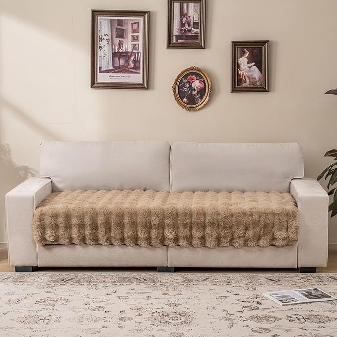 Dogs/Cats Bed Mats, Dog Pad Washable Removable Couch Cover with Anti-Slip Back, Plush Long Fur Mat, Perfect for Small, Medium and Large Dogs.(Light Brown-Bubble, 30"x80")