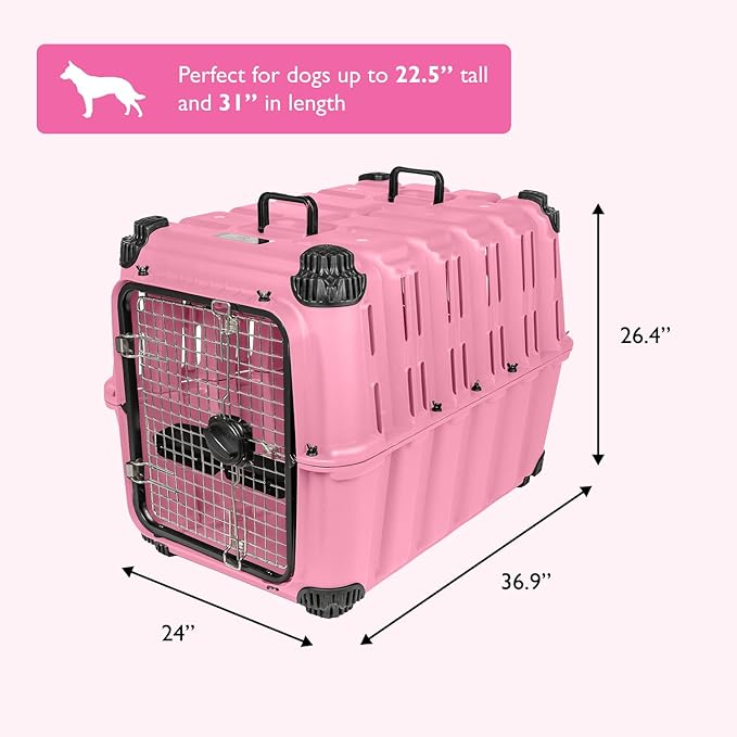 Mammoth Guardian Dog Kennel 36" Heavy Duty Travel & Outdoor Crate for Puppies, Small, Medium & Large Dogs, Secure 3 Bolt Lock, Adventure Ready for Hunting, Camping & Offroad – Pink Shock