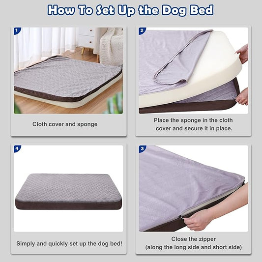 JoicyCo Dog Bed for Extra Large Dogs, Orthopedic Foam Jumbo Dog Bed Mattress, 47 Inches Joint Relief Pet Sleeping Bed, Non Slip Bottom with Removable Washable Cover, Grey