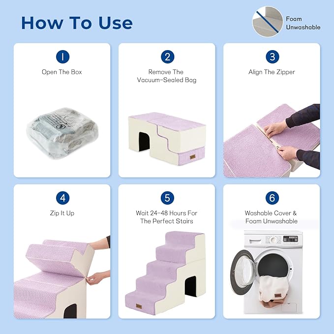 Dog Steps for High Beds - 5 Step 23.8" H Pet Stairs with Tunnel 2 in 1 with Zippers Suitable for Small Dogs and Cats, Indoor Cat Ladders with Non-Slip Bottom, Beige