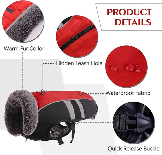QBLEEV Warm Dog Coat Reflective Winter Jacket, Waterproof Windproof Turtleneck Clothes for Cold Weather, Fleece Snowsuit Christmas Vest Pet Apparel for Small Medium Large Dogs 2XL
