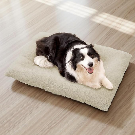 Athena Collection Dog Bed Medium Size Dog, 35 Inches Washable Dog Crate Bed for Medium Dogs Cats Pets, Faux Fir Calming Crate Pad Warming Cozy Soft, Beige