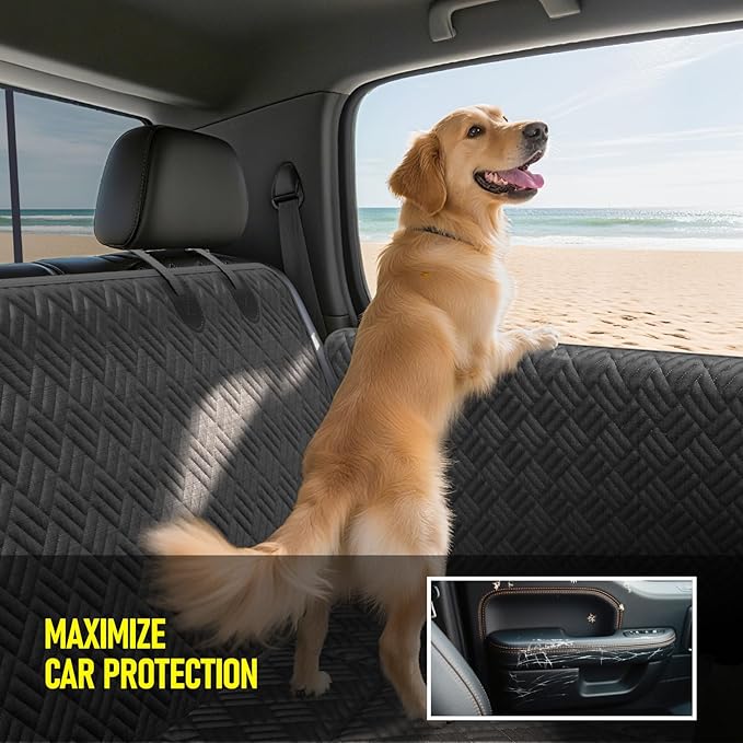 Dog Car Seat Cover for Back Seat, Hard Bottom Back Seat Cover for Full-Size Trucks - Patented Design, Waterproof Dog Hammock, Support 400lbs