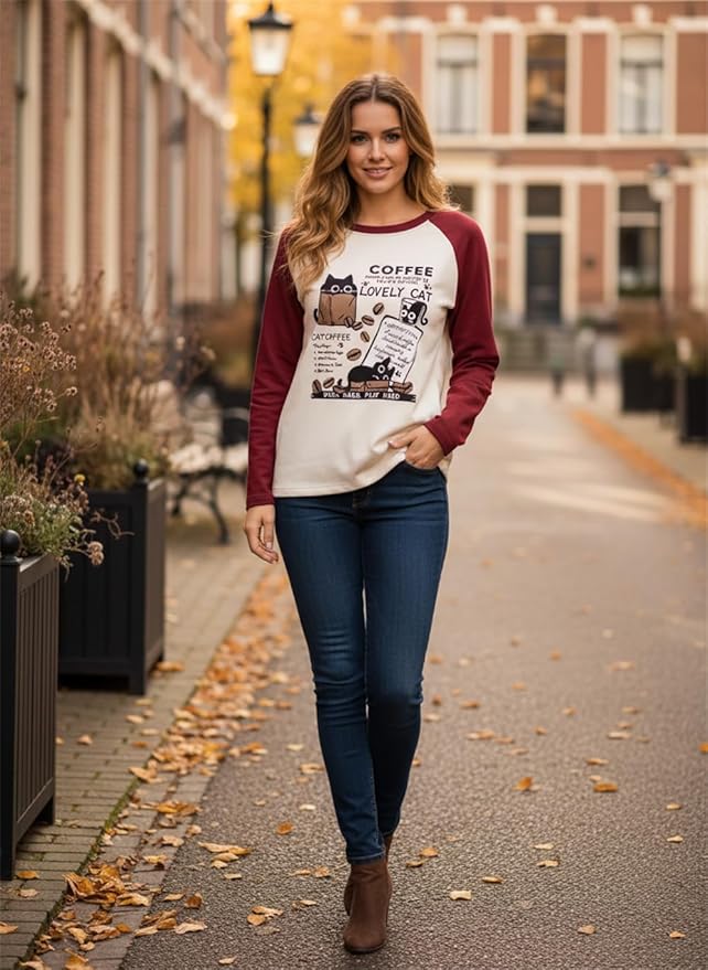 IVERIRMIN Women's 3D Cute Cat Print Sweatshirt Casual Long Sleeve Crewneck Cute Cat Pullover Loose Fit Shirts