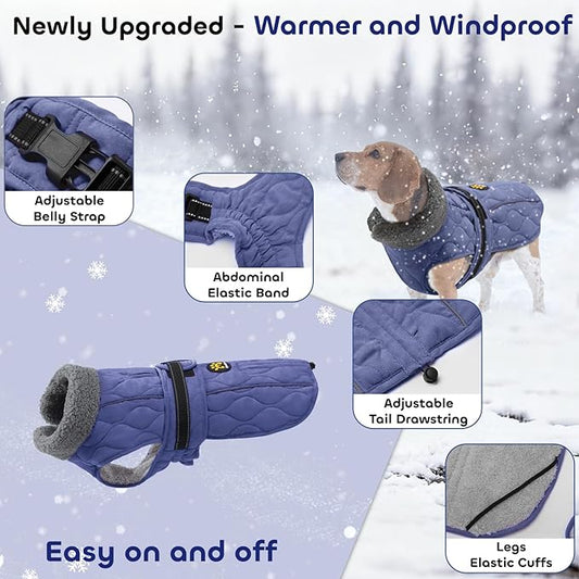 Dog Coats, Warm Puppy Apparel with Fleece Lining for Cold Weather, Windproof Medium Dog Winter Jacket, Reflective Dogs Snow Coat with Leash Hole and Adjustable Buckle, NewBlue M