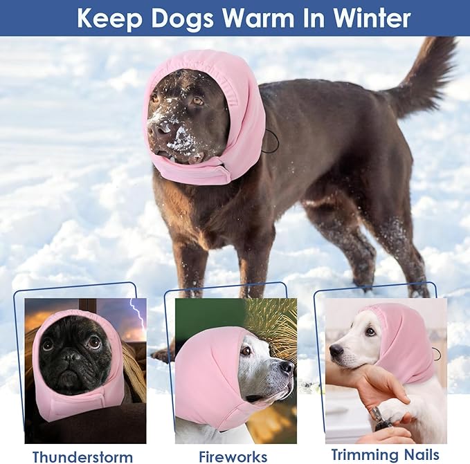 AOFITEE Dog Calming Hoodie - Anti-Slip Dog Ear Muffs Cover for Noise Anxiety, No Shake Ear Wrap for Dogs Hematoma, Adjustable Dogs Headband for Grooming, Fireworks, Thunderstorms, LightPink M