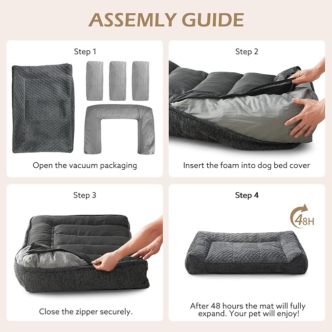 JOEJOY XL Orthopedic Dog Beds Large Sized Dog, Extra Thick Supportive Big Dogs Couch Bed with Sides and Waterproof Lining, Ultra Soft Pet Bed Sofa for Large Dogs, Grey, 42''x30''