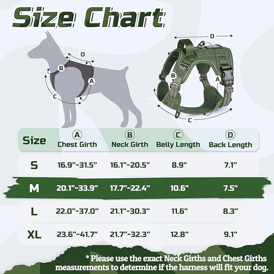 rabbitgoo Tactical Dog Harness Medium Sized Dog, No Pull Military Service Vest with Handle & Molle, Easy Control for Training Walking, Adjustable Reflective Straps, Green, M
