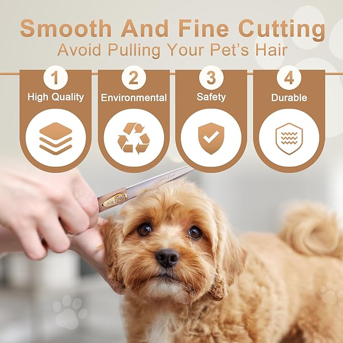 Professional Dog Grooming Scissors Rose Gold 440C Stainless Steel Straight Thinning Curved Chunker Shears for Pet Grooming Services Dogs and Cats (Straight, 7.5‘’)