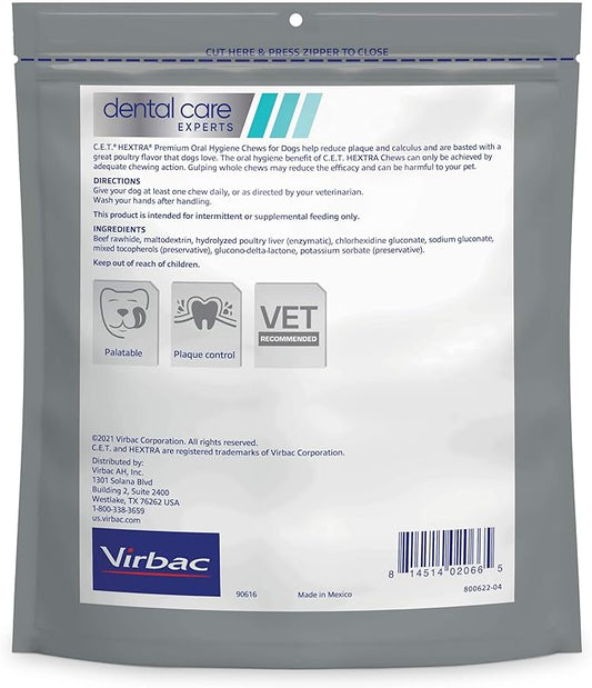 Virbac C.E.T. HEXtra Premium Oral Hygiene for Dogs, 26-50 lbs.