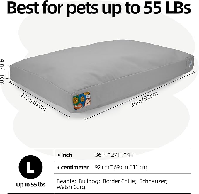 Sytopia 36" Outdoor Canvas Dog Bed – Ultra-Durable, Waterproof, Washable, Removable Cover – Comfort for Large Dogs – Perfect for Patio, Crate, or Adventure (Light Grey)