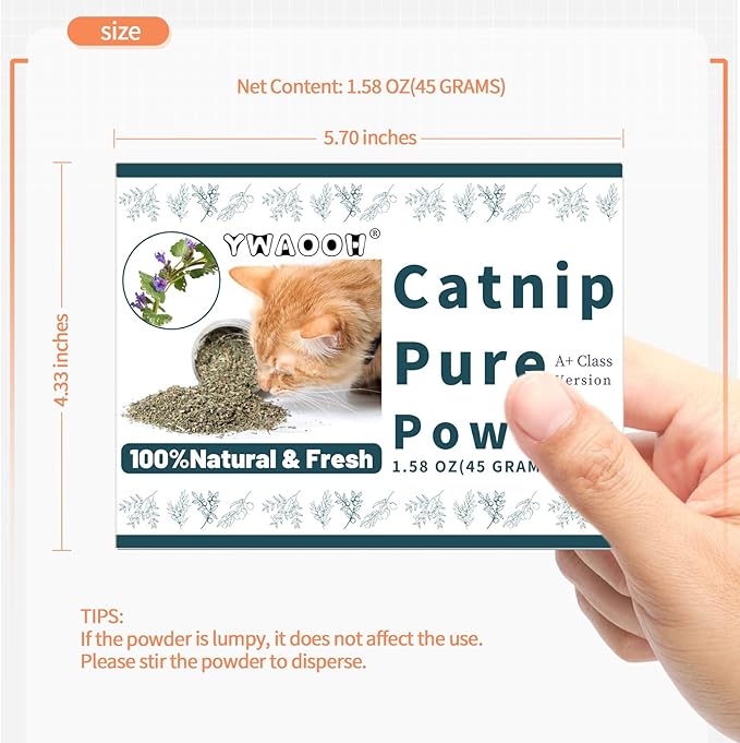 YWAOOH Premium Catnip for Cats & Kittens – Cold-Processed, High Potency Nepetalactone, 100% Pure Organic Leaf-Only Catnip for Toys, Scratchers, Refills, Stimulates Play & Protects Furniture - 45g