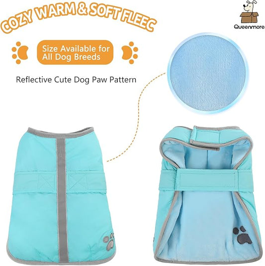 Queenmore Dog Winter Coat, Fleece Puffer Dog Down Vest, Cold Weather Pet Jacket for Dogs, Waterproof Reflective Reversible Dog Sweater Clothes for Small, Medium and Large Dogs (Light Blue, XL)