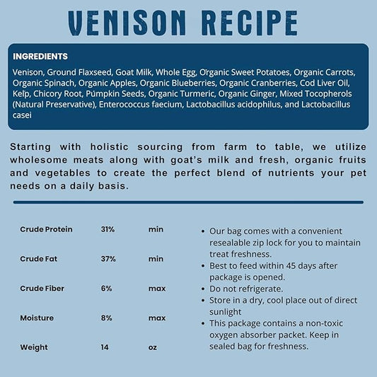 Shepherd Boy Farms Freeze Dried Raw Dog Food, Venison Recipe, All Natural, No Synthetics, Made in USA with Goat's Milk & Organic Produce, High Protein, Complete Meal (14oz)