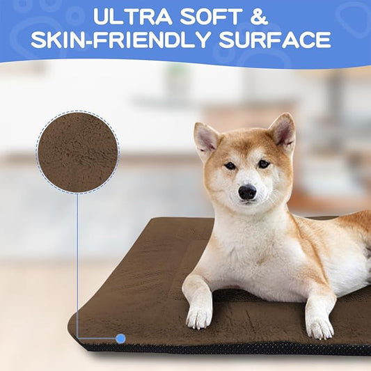 Washable Dog Crate Bed for Large Dogs, Soft Fluffy Pet Kennel Bed Mat Sleeping Mattress, Anti-Slip Travel Flat Pet Beds for Indoor & Outdoor Dogs (30" x 20", Brown)