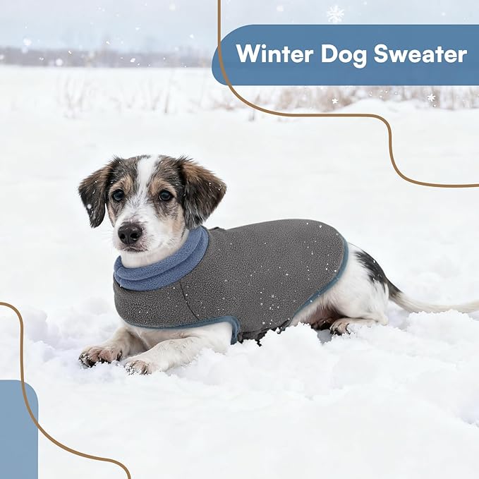 Queenmore Dog Sweater, Soft Fleece Vest Dog Jacket with Elastic Stretchable, Warm Turtleneck Pullover Design for Boy Girl Pet, Dachshund,Doggie, Cat, Kitten Chihuahua Bulldog Pug Beagles (Grey, 2XL)