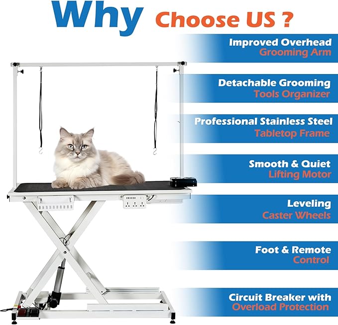 50" Large Dog Grooming Table, Heavy Duty Hydraulic Lift Dog Grooming Table with Aluminium Overhead Arm, Anti Slip Tabletop, 6 Usb Ports for Home and Salon, Maximum Capacity Up to 300Lb, White