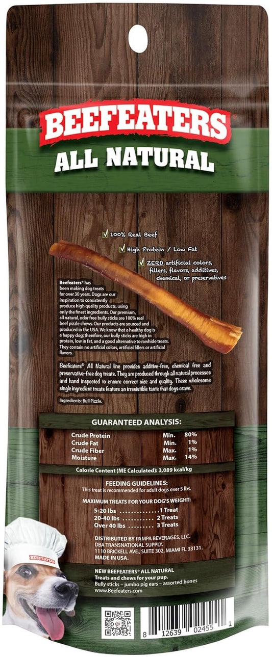 Beefeaters 12in Bully Sticks 6ct – All-Natural, Highly Digestible, Promotes Dental Health, No Additives or Preservatives, Ideal for Training & All Dog Sizes