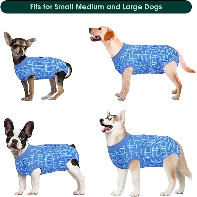 Kuoser Dog Recovery Suit for Female Male Dogs, Post-Surgery Bodysuit for Spay Neuter, Dog Onesie After Surgery, Anti-Licking Pet Surgical Recovery Suit, Blue L