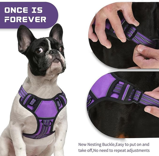 BUMBIN Dog Harness for Large Dogs, No Pull Adjustable No Choke Pet Vest with Dog Leash Fit Smart Reflective Pet Walking Harness for Training Easy Control Soft Handle Purple XL