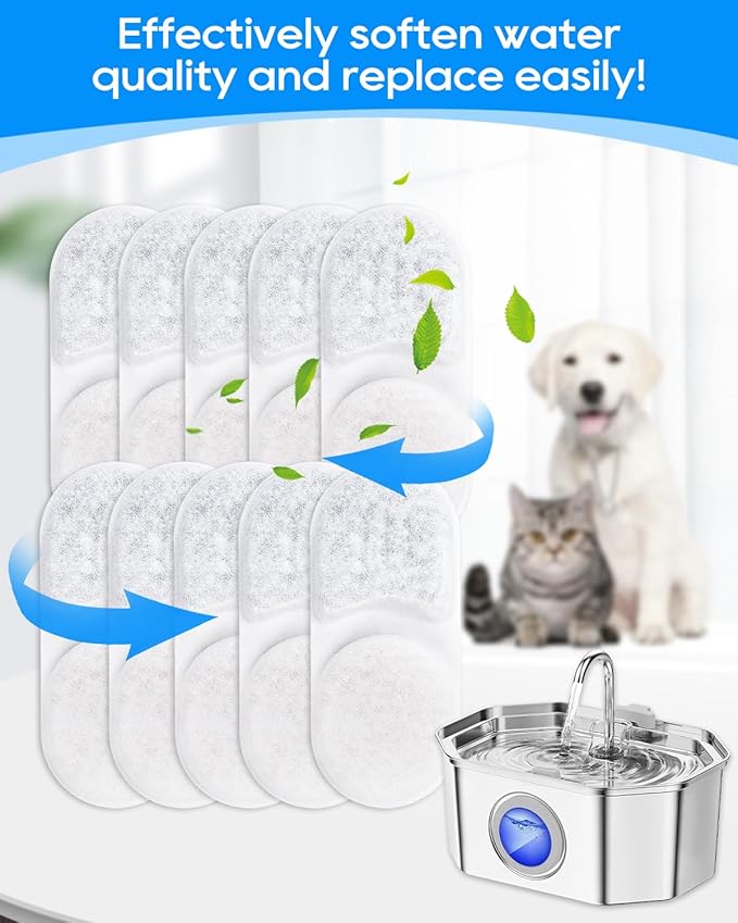 12+12 Pack Cat Water Fountain Filter Replacement Compatible with APAUK Automatic 108oz/3.2L Cat Fountain, Activated Carbon Water Filter for Cat Fountain & Sponges