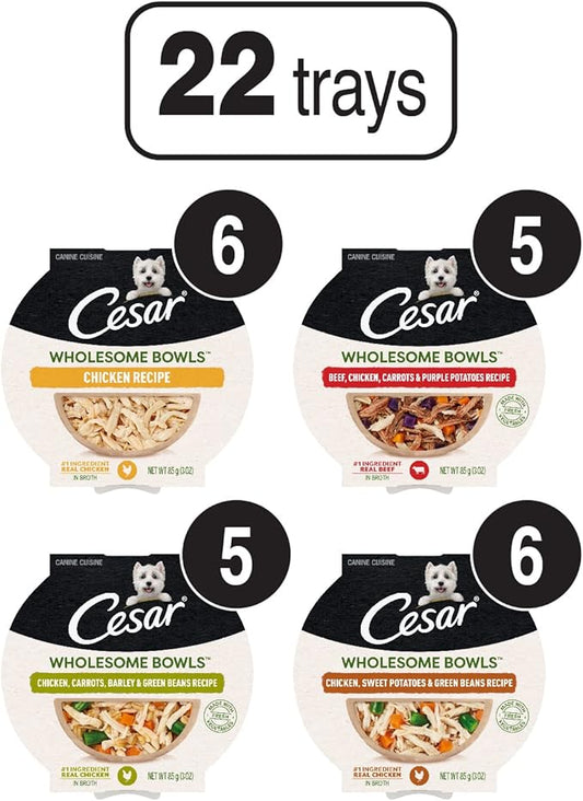 Cesar Wholesome Bowls Adult Wet Dog Food Variety Pack, 3 oz. Bowls, 22 Count (Pack of 1)
