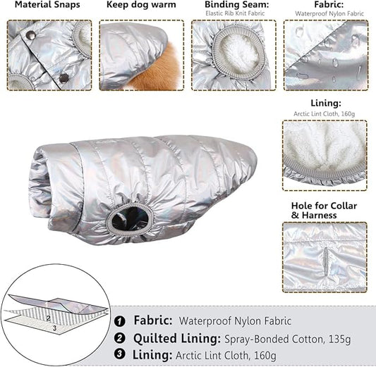 ASENKU Dog Winter Coat - Waterproof Windproof Dog Jacket, Warm Snowproof Doggie Puffer Vest for Cold Weather, Lightweight Snow Coats for Small Medium Large Dogs (Silver, 3XL)