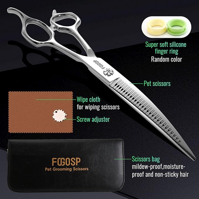 Magic Curved Natural Chunkers Dog Grooming Scissors Professional 7'' Pointy-tongued Curved Thinning Shears for Pet Cat Shih Tzu, Schnauzer 70% Thinning Rate Japan 440C 37 Teeth
