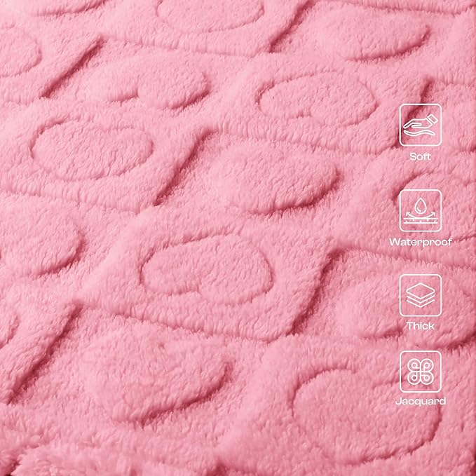Luciphia Waterproof Dog Blanket for Medium Large Dogs Washable Bed Couch Protector Soft Fluffy 3D Heart Jacquard Pet Blanket with Sherpa Fleece Cozy Calming Throw Blankets, Pink 85x57 inch