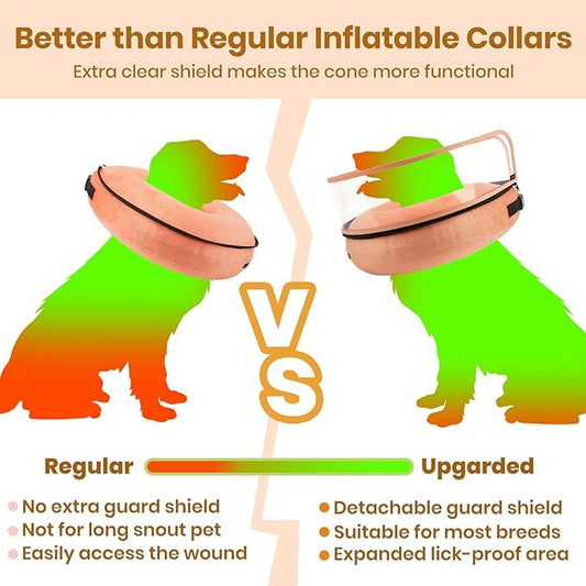 BARKLESS Dog Cone, Inflatable Dog Cone After Surgery, Soft Surgery Collar with Enhanced Anti-Licking Guard Shield for Pets, Patented Protective Donut Collar (Orange, XL (Neck: 18"-23"))