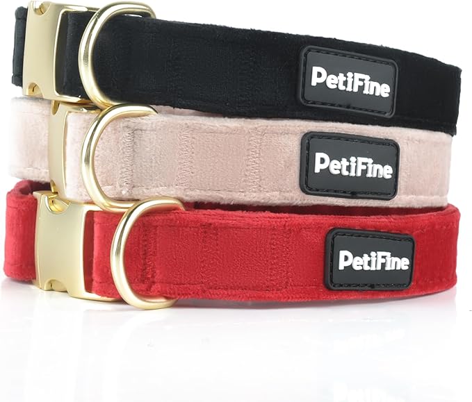 PetiFine Dog Collar and Leash Set, Super Soft Velvet Dog Collar and Leash with Metal Buckle Adjustable for Small Medium Large Dogs…