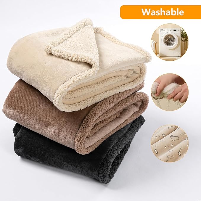 Cream Pet Blanket Couch Throw Blankets for Dogs Cats Waterproof Bed Cover Puppy Leakproof Warm Sherpa Fleece Sofa Covers Washable-XS-28X20in