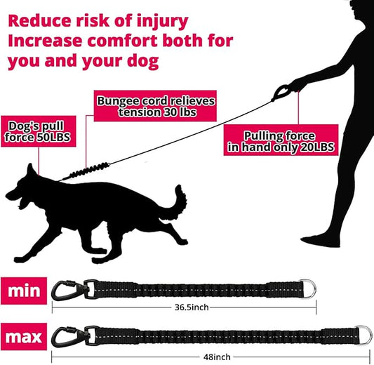 Rope Dog Leash 6 FT: Heavy Duty Leashes with Swivel Lockable Hook Reflective Threads Bungee and Padded Handle - Dog Lead for Large Small Medium Dogs Outside Walking Hiking Pink