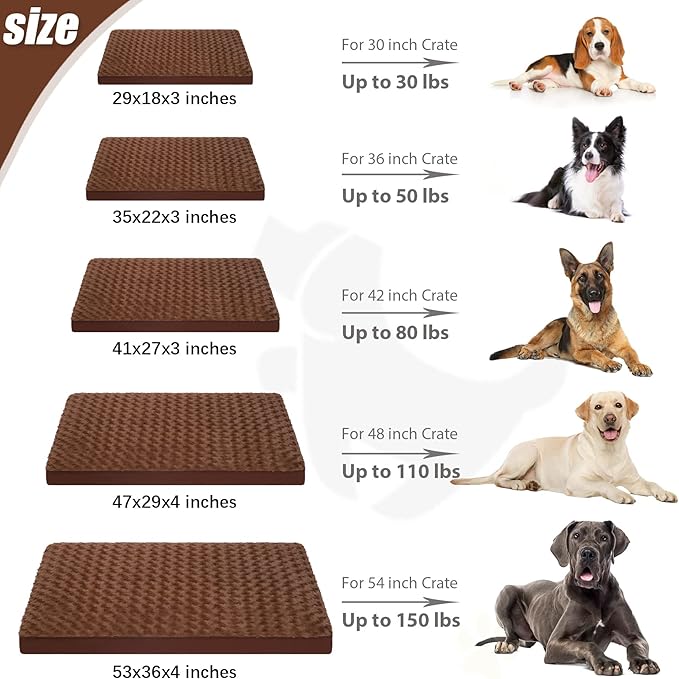 Dog Crate Bed Waterproof Dog Beds for Large Pets Rose Velvet Soft Fluffy Washable with Removable Cover & Anti-Slip Bottom, 41 x 27 Inch, Brown