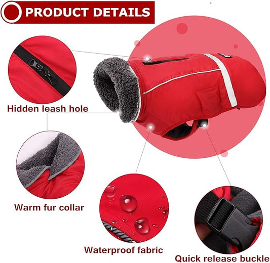 QBLEEV Warm Dog Coat Reflective Dog Jacket, Waterproof Dog Winter Coat Turtleneck Dog Clothes for Cold Weather, Thick Fleece Dog Snowsuit Christmas Dog Vest Pet Apparel for Small Medium Large Dogs 3XL
