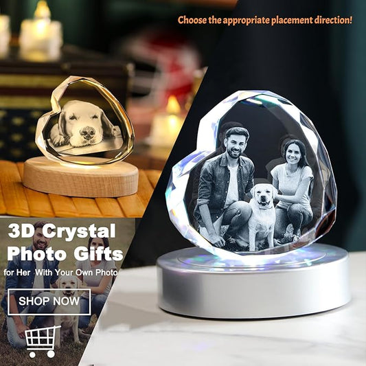 Personalized Pet 3D Crystal Photo,Pet Memorial Gifts for Dogs Cats Horses,Custom 3D Pictures,Engraved Crystal in Memory of Dog, Customized