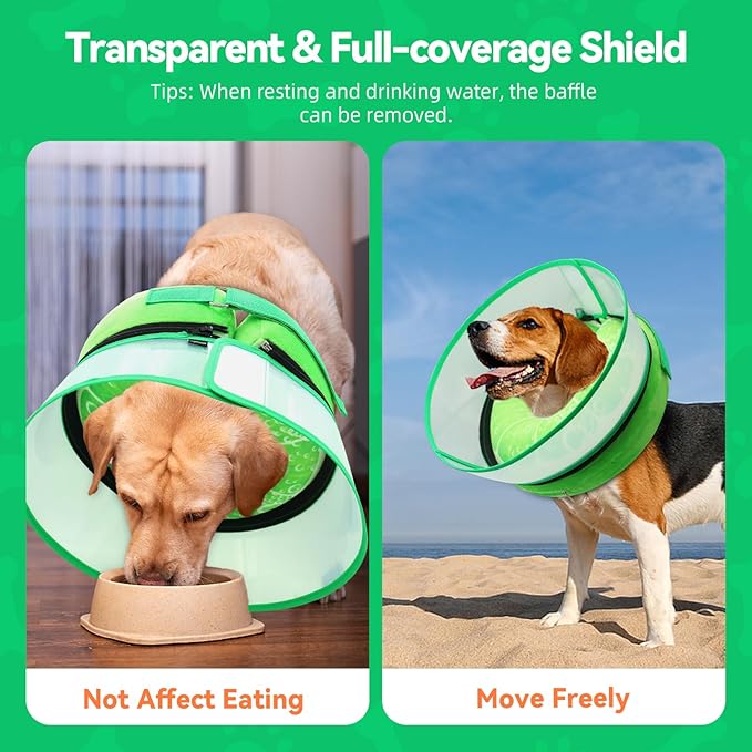 Upgraded Inflatable Dog Cone Collar with Transparent Anti-Licking Shield, Adjustable Elizabethan Collar for Medium Large Dogs, 2-in-1 Design with Detachable Shield and Soft Padding (M, Lime)