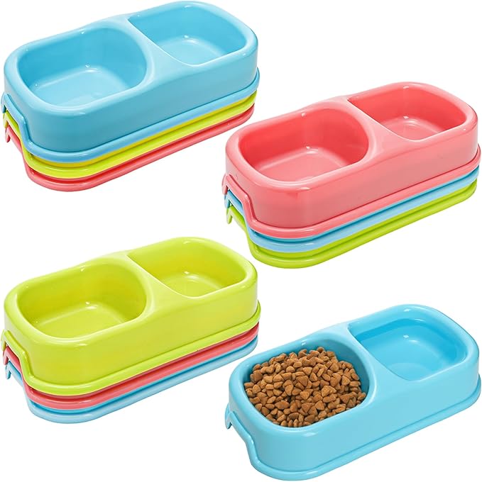 12 Pieces Plastic Double Cat Bowls, Dog Food Water Bowl Set, Puppy Feeding Dish Pet Feeder Bowls Bulk for Kennel Cattery Small Medium Size Pet Supplies, Dishwasher Safe
