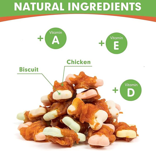 MON2SUN Dog Treats, Mini Chicken Wrapped Biscuits with Added Vitamins, Healthy Training Snacks for Small Medium and Large Dogs, 21.16oz