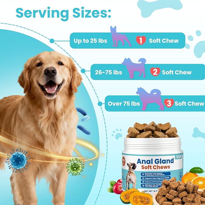 VUN Dog Anal Gland Chews,Stop Scoot Digestive Support with Pumpkin, Fiber & Probiotics,Anal Gland Relief for Dog,Scoot Relief & Healthy Bowel Function – 100 Chews