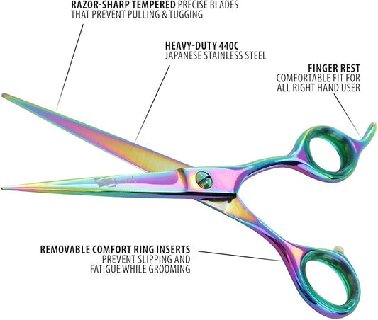 6.5 Inch Straight Rainbow Pet Scissors for Grooming Small Dogs - Professional Precision & Stunning Results - Comfortable Design - Trusted by Grooming Pros - Dog Shears - Ideal Scissors for Pet