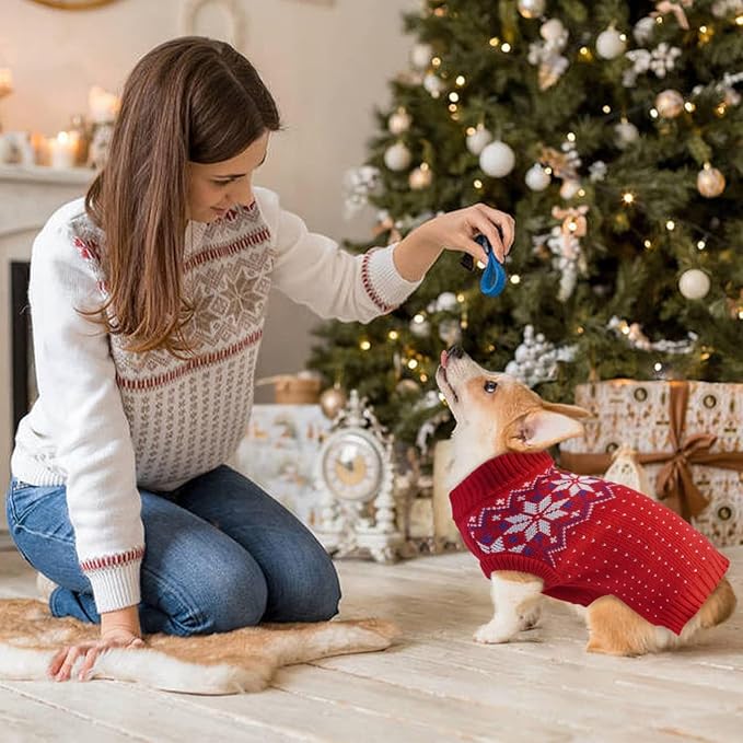 Kuoser Dog Christmas Sweater, Soft Warm Xmas Sweaters for Small Medium Large Dogs Boy Girl, Comfortable Dog Sweater with Leash Hole Snowflake Puppy Knit Outfit for Holiday Winter Fall, Red XS