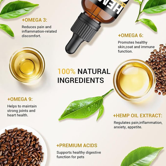 4 Pack Hemp Oil for Dogs & Cats, Hemp Oil Helps with Anxiety Stress, Pain, Sleep, Arthritis, Seizures Relief, Calming Drops for Pet, Hemp Seed Oil, CBD-Free