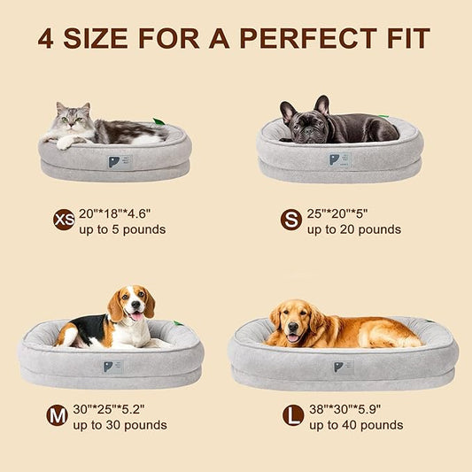 Orthopedic Cat Bed for Puppy,Soft Cat Beds for Indoor Cats,Washable with Removable Cover&Non-Slip Bottom Couch Bed with Four-Sided Grey XS