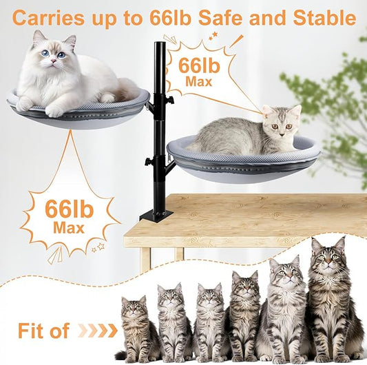 Large Cat Desk Bed x2, 360°Rotating & Adjustable Shelf, 15" Thickening Cat Bed for Desk with 2 Perch Holds 66lbs, Suitable for Various Desktops for 2 Cats