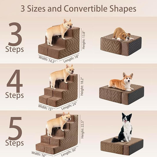 Dog Stairs for Bed, Dog Steps for High Bed, Pet Steps for Small Dogs and Cats, Non-Slip Balanced Pet Ramp Indoor (Brown, 22.5" H x 16" W x 30" L, 5)