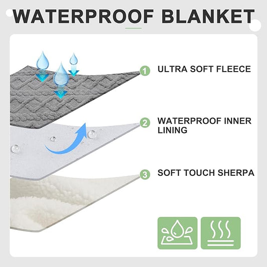 BEAUTYZOO Waterproof Dog Blankets for Medium Large Dogs Washable- Reversable Dog Blanket for Furniture, Sofa, Couch, Crate, Car- Soft Sherpa Dog Throw Plush Pet Bed Blanket Cat Puppy, 32"x40" Grey