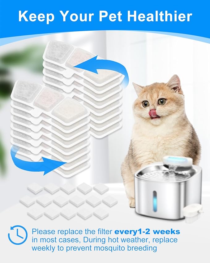 16+16 Pack Cat Fountain Filter Replacement Compatible with oneisall PW04 3.5L/118oz, Fit for oneisall Cat Water Fountain Stainless Steel Filters, Keeping Pet Water Clean